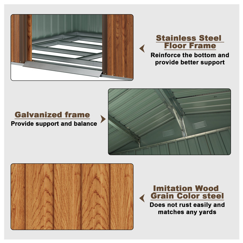 8 ft x 6 ft Brown Metal Lean-To Storage Shed