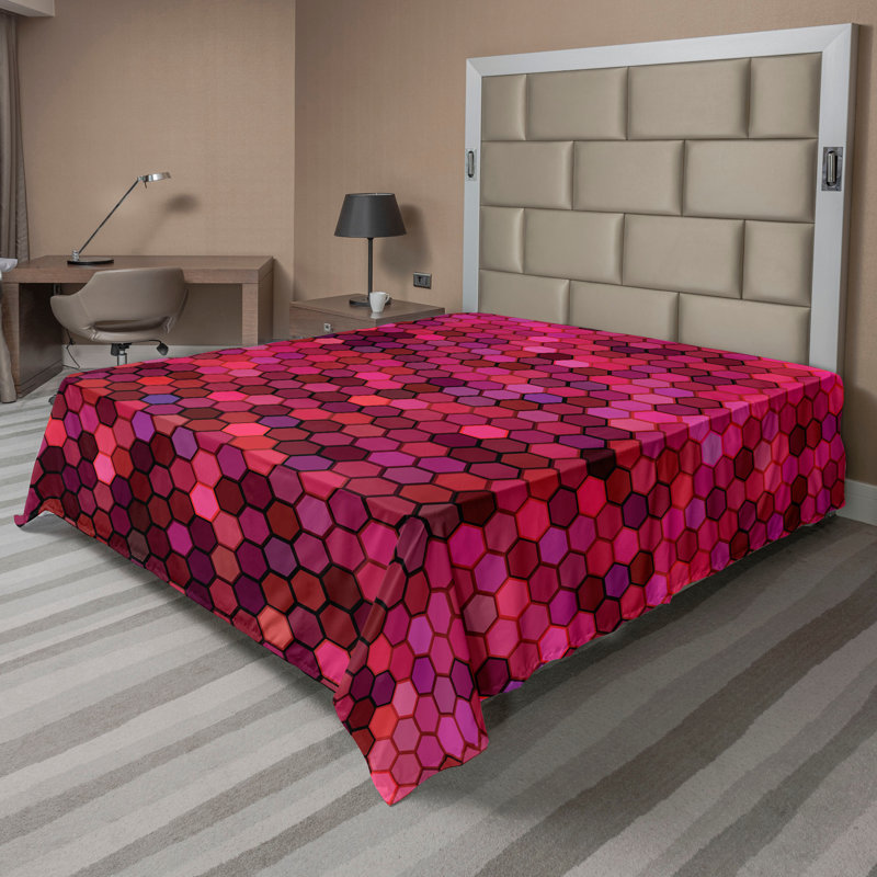Drap plat moderne de style bohème Ambesonne, Full Flat Sheet, Dark Pink/Seal Brown Geometric
