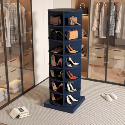 360 Rotating Shoe Cabinet With 7 Layers, Maximizes Space And Organizes Up To 28 Pairs Of Shoes Or Bags Efficiently.