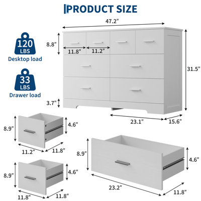 Modern 8-Drawer Wood Dresser, Spacious Chest of Drawers Storage Cabinet with Metal Pull Handles, Multi-Functional Organizer for Bedroom, Living Room a