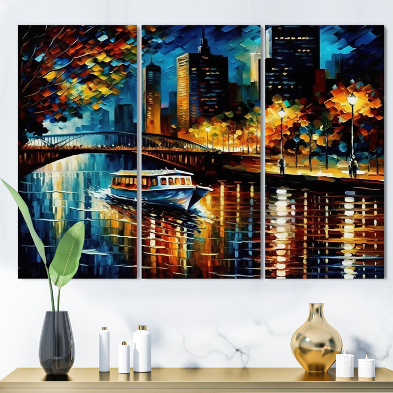 «Chicago River View in the Fall II», reproduction sur toile 3 pièces, H 28 po x l 36 po x P 1 po, Toile tendue