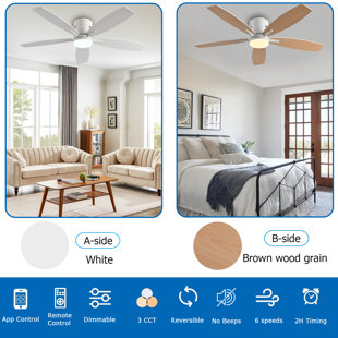 Modern Ceiling Fan with Light,51-Inch White Ceiling Fans for Bedroom Indoor Outdoor - Dimmable Low Profile Ceiling Fans with Remote Control