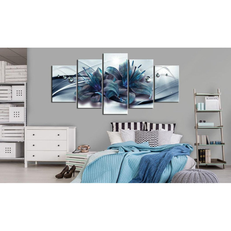 Floral Botanical - 5 pièces sur toile tendue, H 40 po x l 80 po x P 0,7 po