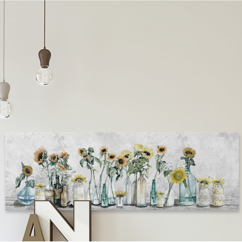 " Sunflower Sets " Painting Print, 15" H x 45" W x 1.5" D