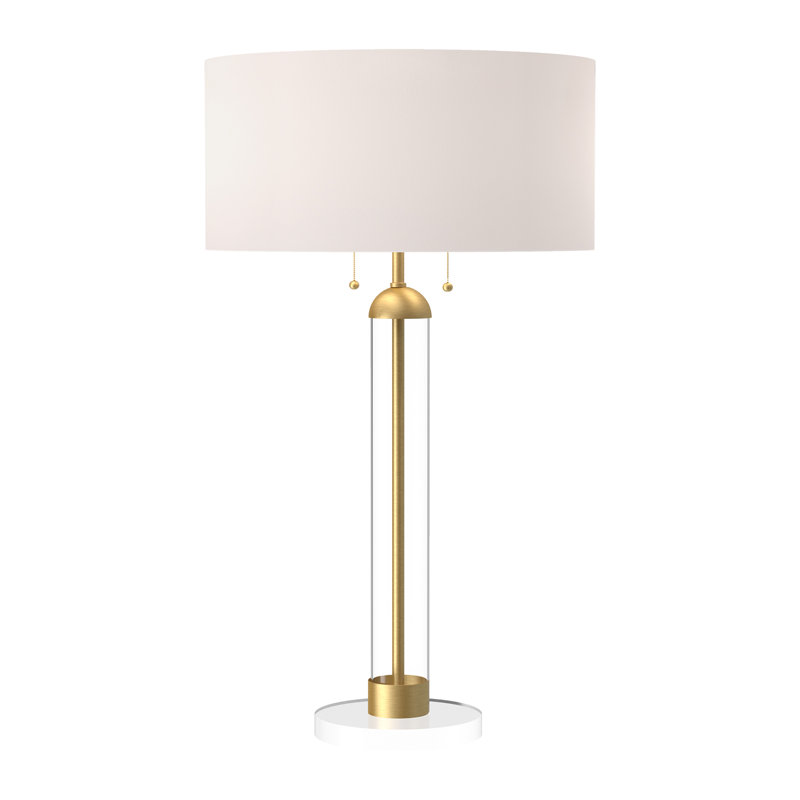 Brushed Gold and Clear Glass Buffet Table Lamp with White Shade