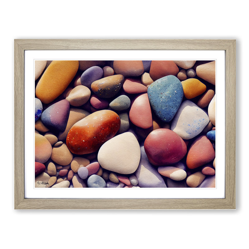 Colourful River Pebbles Vol.2 - Single Picture Frame Print, Oak Framed, 46cm H x 64cm W x 2cm D