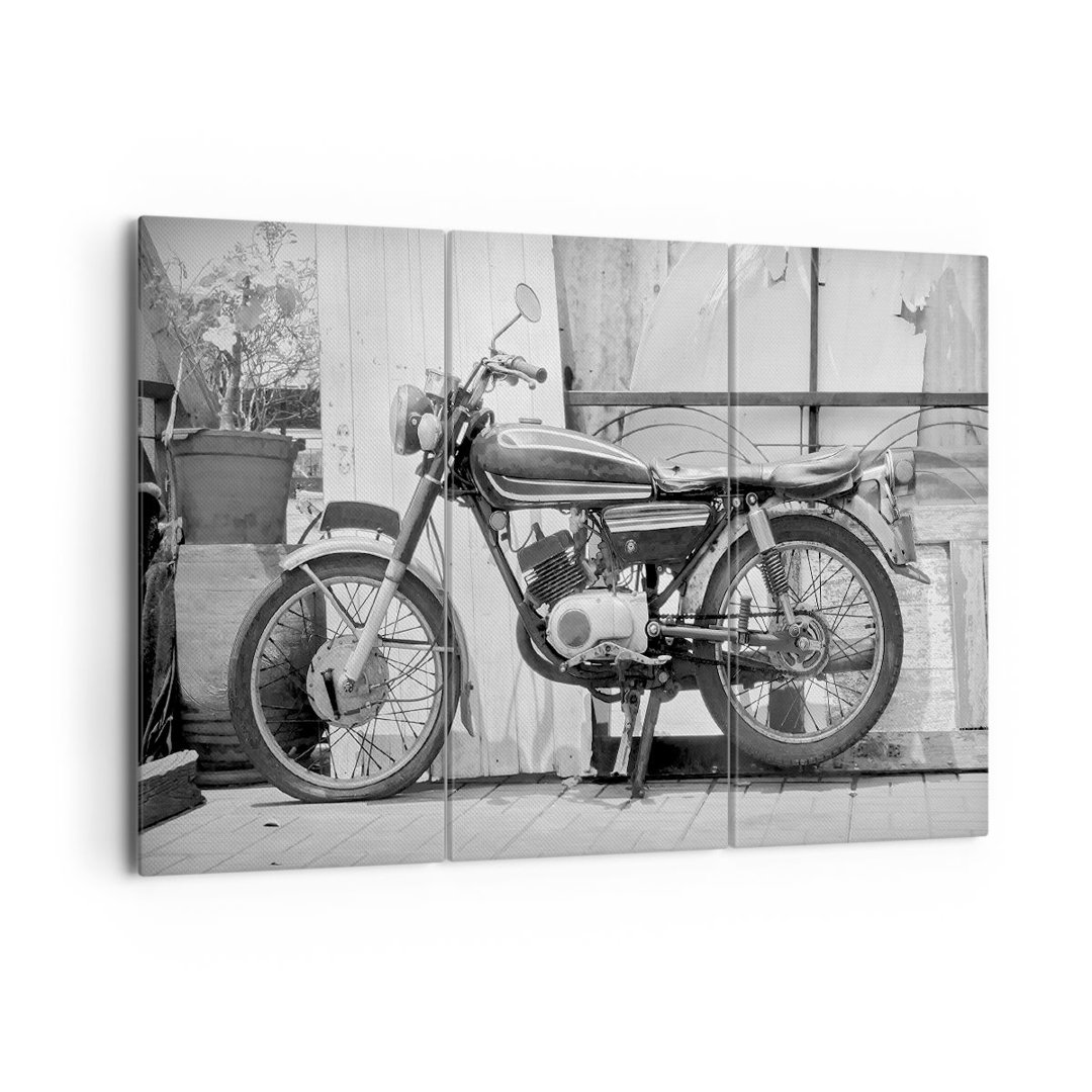 3-tlg. Leinwandbilder-Set Old Motorbike Black and White