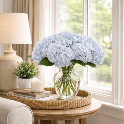 Blue Artificial Hydrangea Flowers 13.8" Stem, Silk Hydrangea Bouquet-100 Pcs