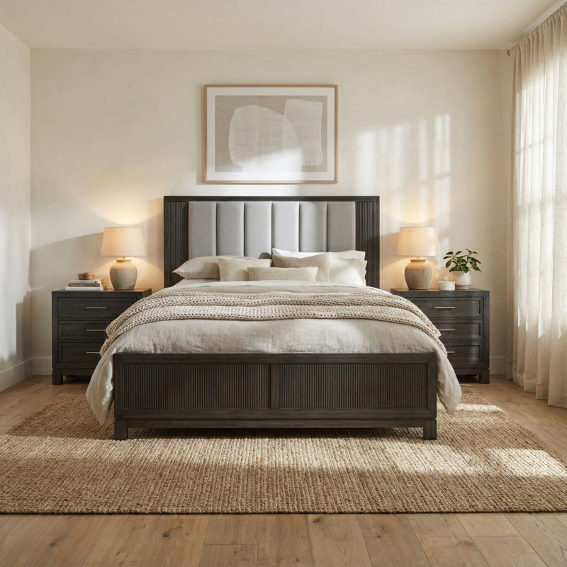 Ensemble de chambre avec grand lit et deux tables de chevet Keniston, Grand