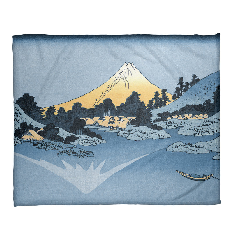  Jeté en molleton du mont Fuji reflété dans le lac Kawaguchi, Bleu
