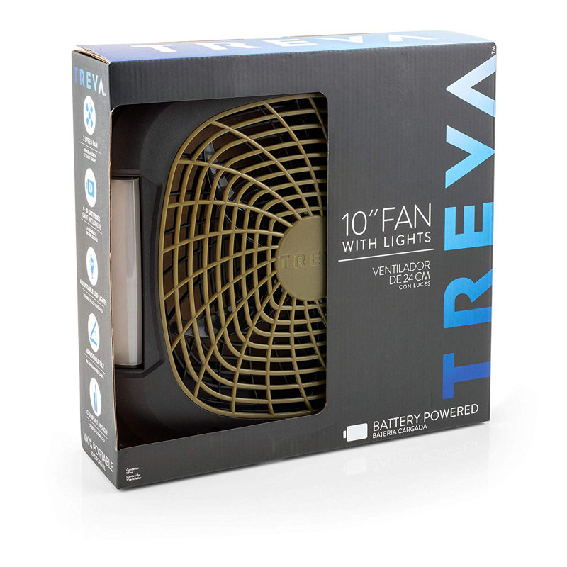 Treva 10-Inch Black Portable Camping Fan with LED Lights