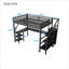 Lit mezzanine double tout-en-un pleine grandeur, fabrication en métal avec rangement, noir élégant avec bureau intégré et garde-robe