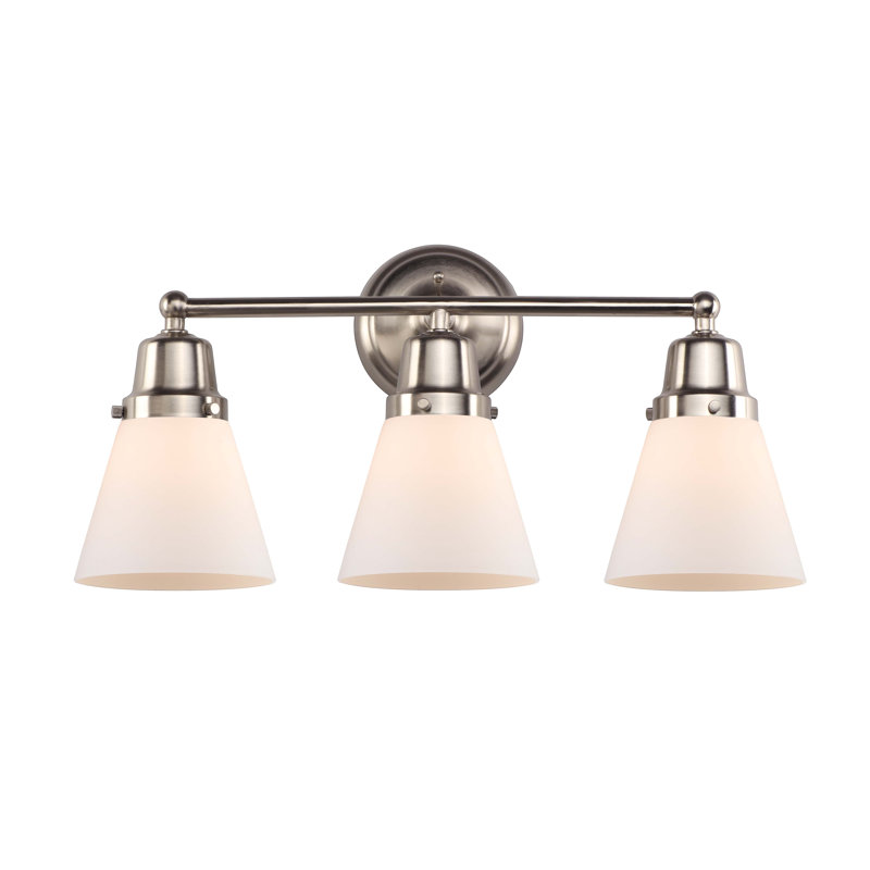 Éclairage pour salle de bain 3 lumières Aness Cone, Nickel satiné brossé, Incandescent, Blanc mat