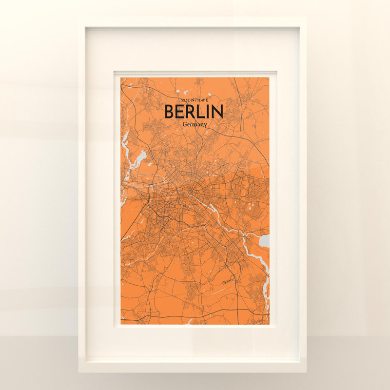 Berlin City Map In Orange - No Frame Print, 17cm H x 11cm W x 0.05cm D