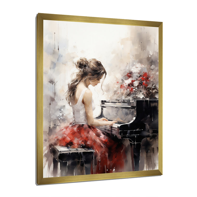 Aristarkh Beige Red Music Piano Harmony II, H 20 po x l 12 po x P 1 po, Encadrement doré