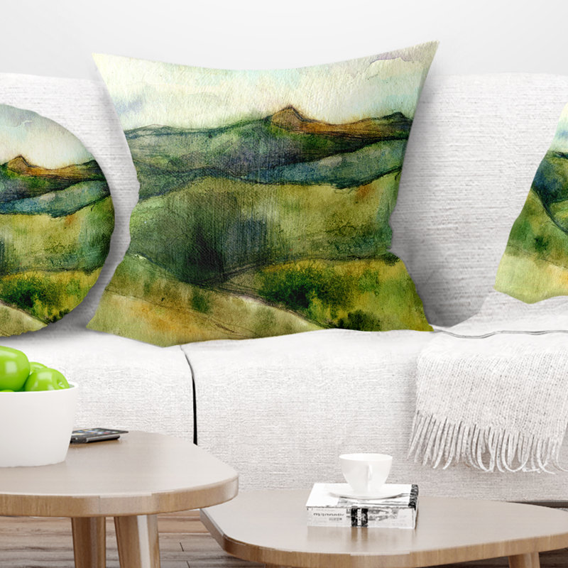 Coussin aquarelle Landscape Mountains, 18 po x 18 po, Coussin décoratif