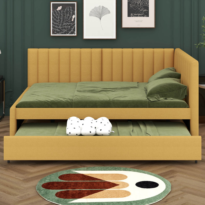 Full Size Upholstered Daybed With Trundle, Yellow