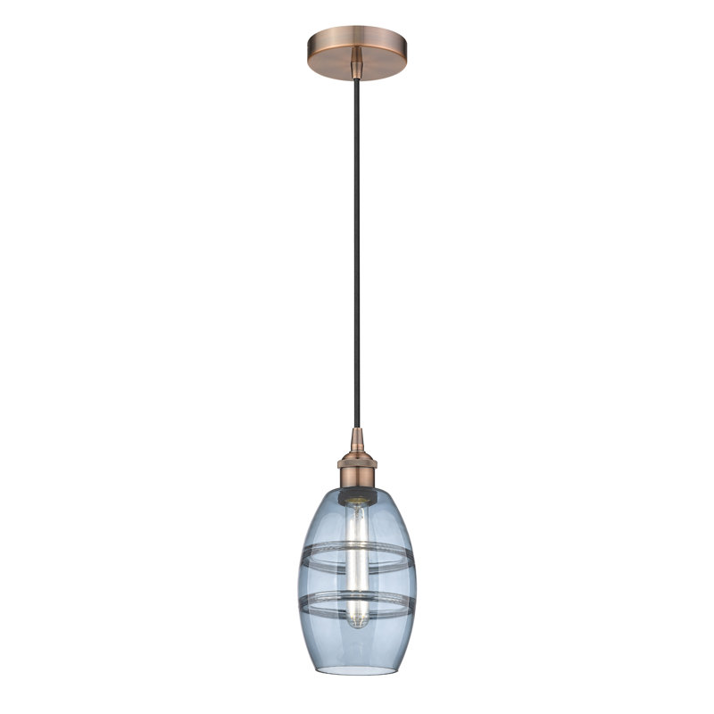 Mini-luminaire suspendu 1 lumière Edison Bettylou-616-G557, H 8,13 po x l 5,88 po x P 5,88 po, Bleu princesse, Cuivre antique
