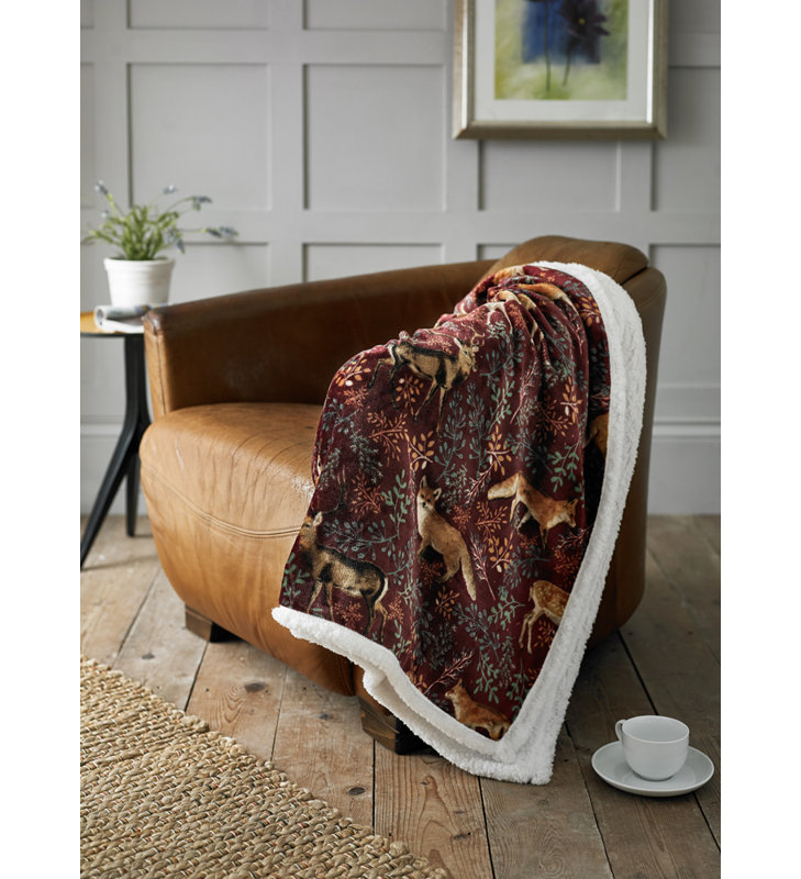 Cuddly Sherpa Fleece Throw, Burgundy Animal