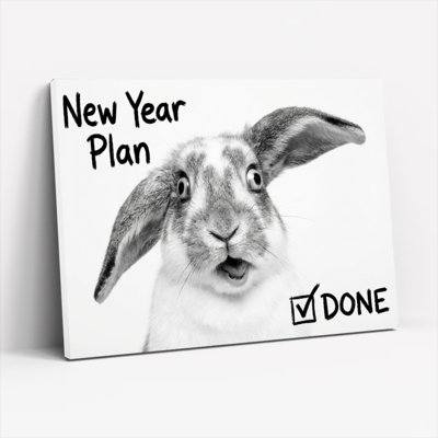 Rabbit New Year Plan Done Canvas Wrapped Wall Art Oil Painting Print Set Of 1