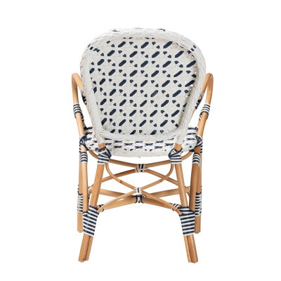 Chaise bistro moderne moderne en tissage bleu et blanc et rotin naturel