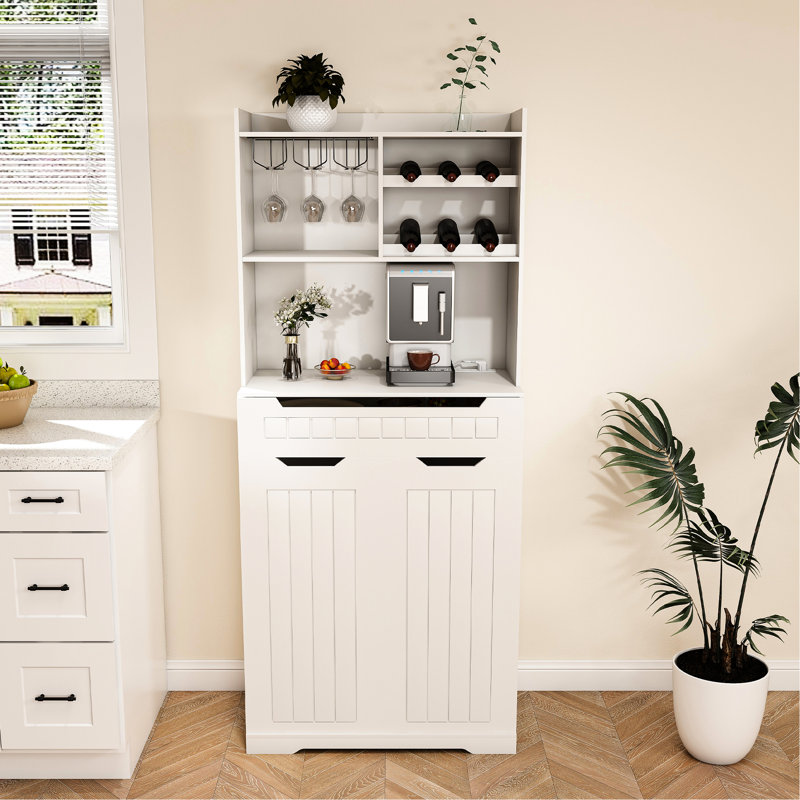 Armoire blanche de 70 po de hauteur, 2 tiroirs, portes de grange, bois à haute densité, bahut avec ancrages muraux à extrémités multiples, portes polyvalentes pour la vie et la salle à manger, portes