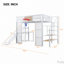 Lit mezzanine en métal avec bureau intégré, garde-robe ouverte, panier de basketball, glissade et escalier-110752085