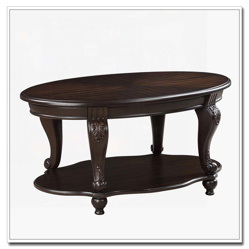 Table basse ovale en bois pour le salon, 2 niveaux avec tablette de rangement ouverte, Espresso, Espresso