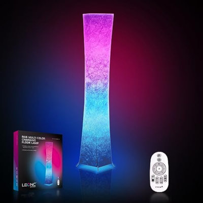 Lampe sur pied, lampe sur pied LEONC de 61 pouces, ampoules à DEL 7 couleurs changeantes et luminosité à 10 niveaux, télécommande et abat-jour en tissu, moderne pour chambre à coucher, chambre d'enfant et salle de jeux (RVB / télécommande)