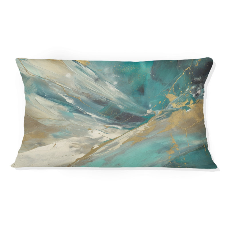 Coussin Golden Hour In Turquoise Waves III - Abstract Printed