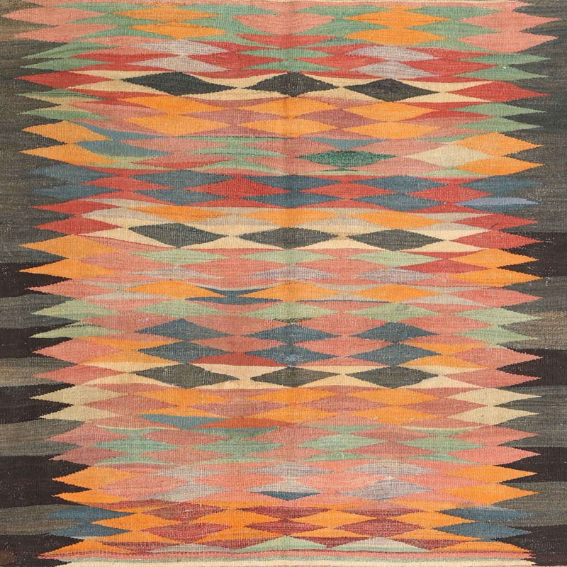 Tapis contemporain orange / jaune / noir, Carré 6 pi