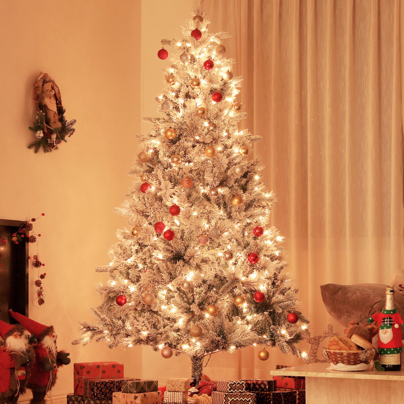 Arbre de Noël 7,5 pi avec 500 lumières, enneigé, 1530 pointes, arbre à neige