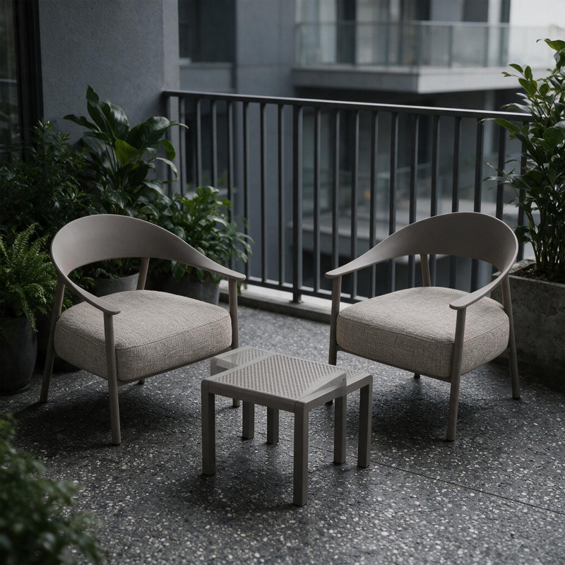 Ensemble de chaises d'appoint d'extérieur 2 pièces Modern avec table basse, structure en PP et en acier gris chaud, sièges rembourrés pour le patio, 2 chaises et 1 table