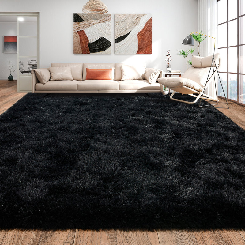 Tapis à poils longs 9 pi x 12 pi pour le salon, tapis noirs pour chambre d'enfant, Rectangle 9 pi x 12 pi