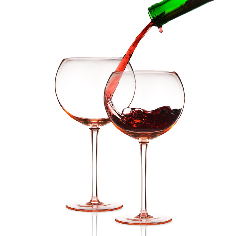 Andrejka 18.7 oz. Handmade Red Wine Glass Set, Rose Pink