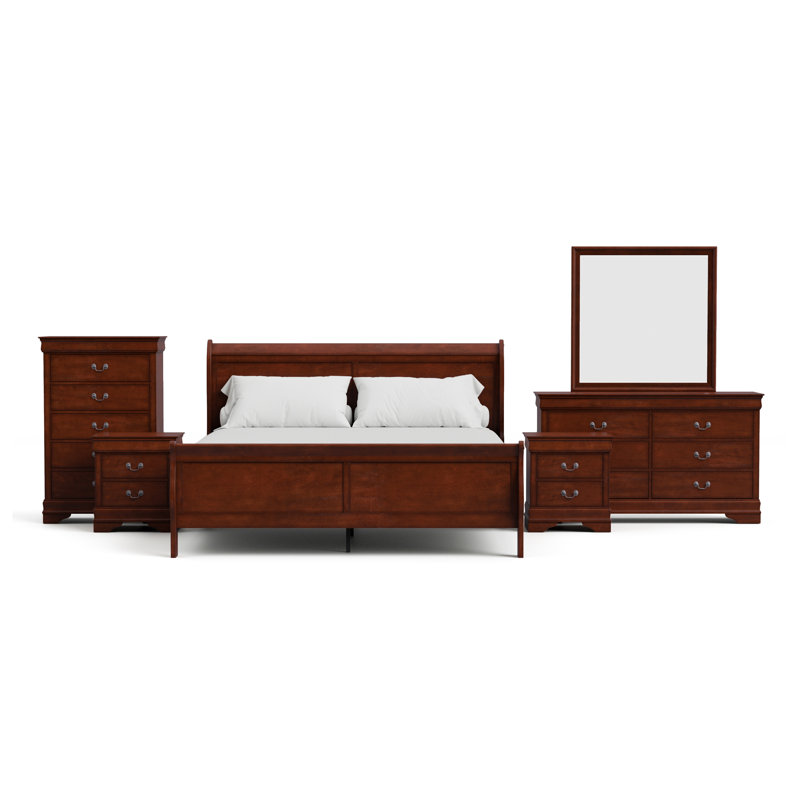 Aberdeen 6-Piece Bedroom Set, Brown, Queen, 6 Pcs: Bed, 2 Nightstands, 2 Dressers, Mirror