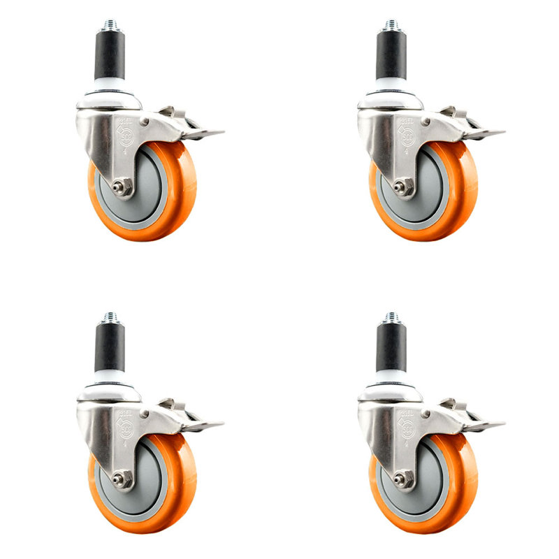 Frein de verrouillage à roulettes extensibles 4 po en acier inoxydable 316-3 de 4 po, Orange
