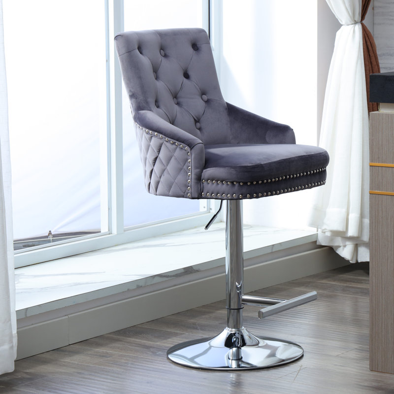 Desiree Swivel Upholstered Velvet Adjustable Height Counter Stool with Steel Frame