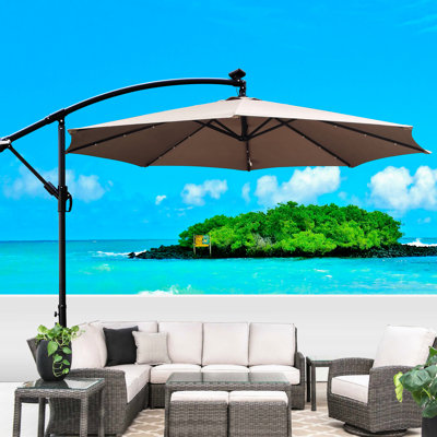 Solar Led Patio Umbrella 10 Ft - 8 Ribs, , For Deck, Garden, Backyard Shade 10Ft Powered Windproof, Garden