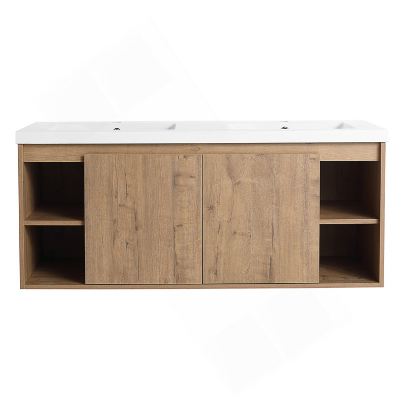 Meuble-lavabo mural 48 po avec lavabo double, charnière de porte à fermeture en douceur