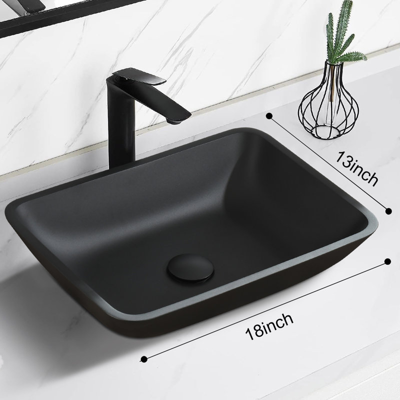 Lavabo de salle de bain vasque rectangulaire en verre noir DEJIN 13 po