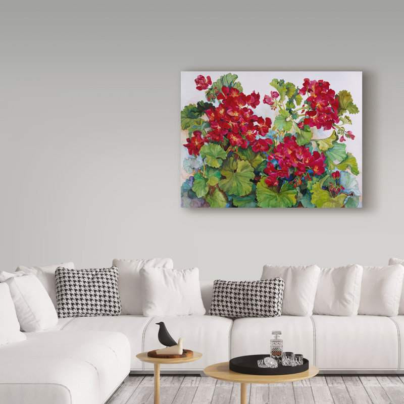 « deep red geraniums », reproduction d’impression sur toile tendue, H 24 po x l 32 po x P 2 po