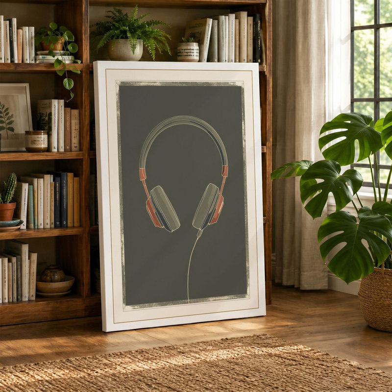 Headphones in Gold Modern - Wrapped Canvas, 30x20 - 76.2 x 50.8 cm, Sage Border