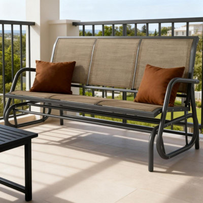 Porch Glider Swing With 3 Seats,3-Person Outdoor Patio Glider Bench,Breathable Mesh Fabric,Metal Frame