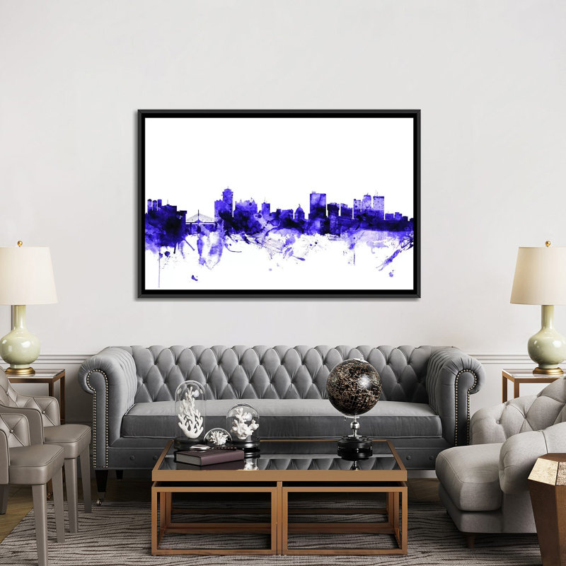 «Winnipeg, Canada Skyline» par Michael Tompsett, impression sur toile tendue, Toile avec cadre flottant noir, Pas de tapis