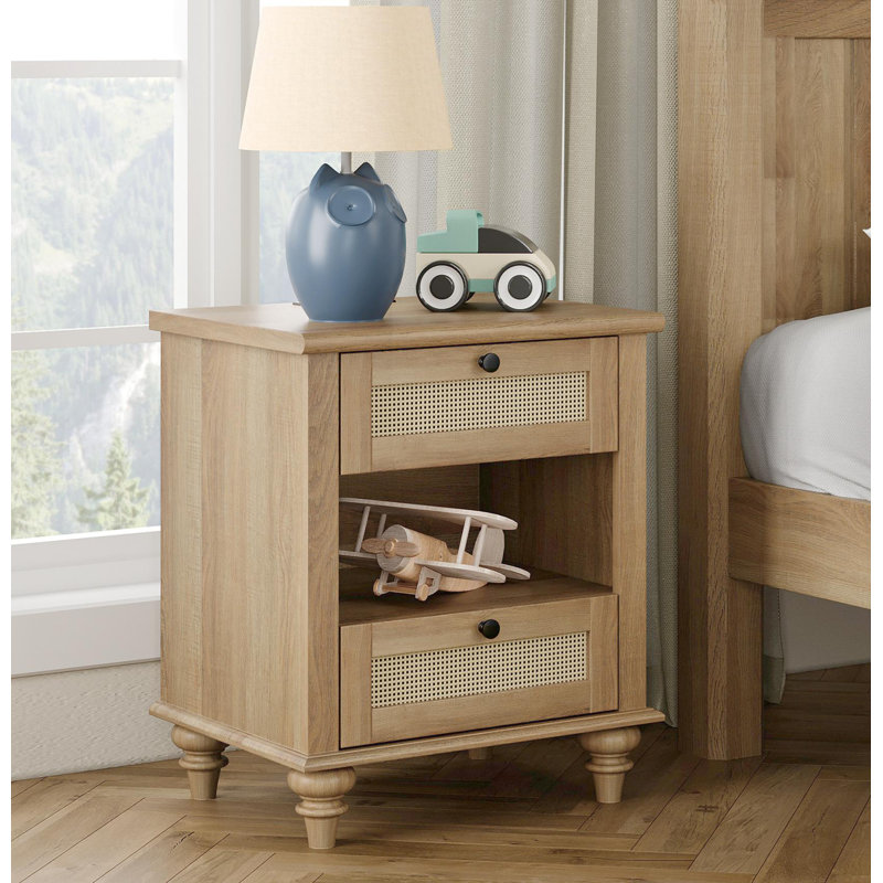 Table de chevet en rotin pour enfants avec station de charge pour chambre d'enfant