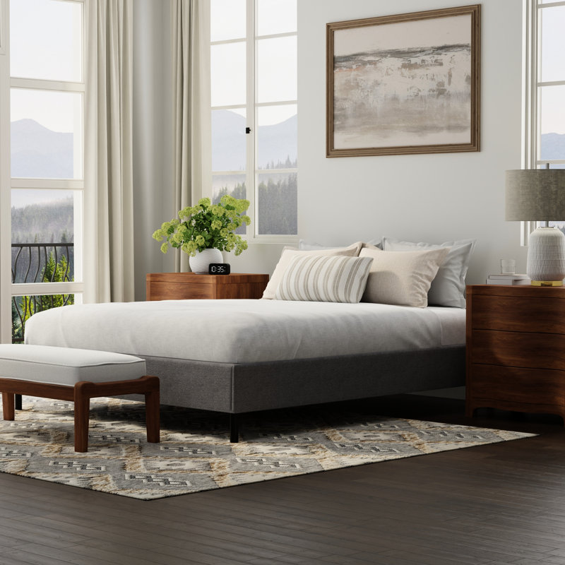 Twin Xl, Black And Gray, Upholstered Bed Frame, Standard Mattress Varieties, No Tool Required Setup Gray Xl Foundation, Designed For Seamless Use With Mattresses, 80 In Depth, 38 Width, 15 Height, 42