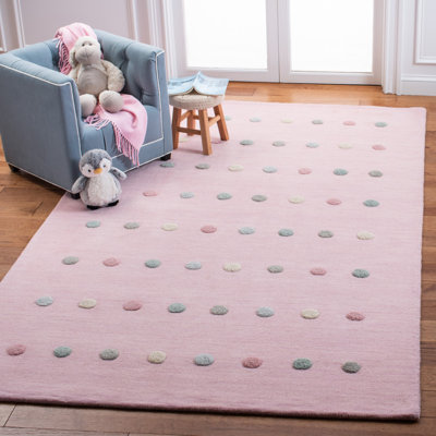 Hachirou Polka Dots Hand Knotted Wool/Cotton Light Pink Area Rug