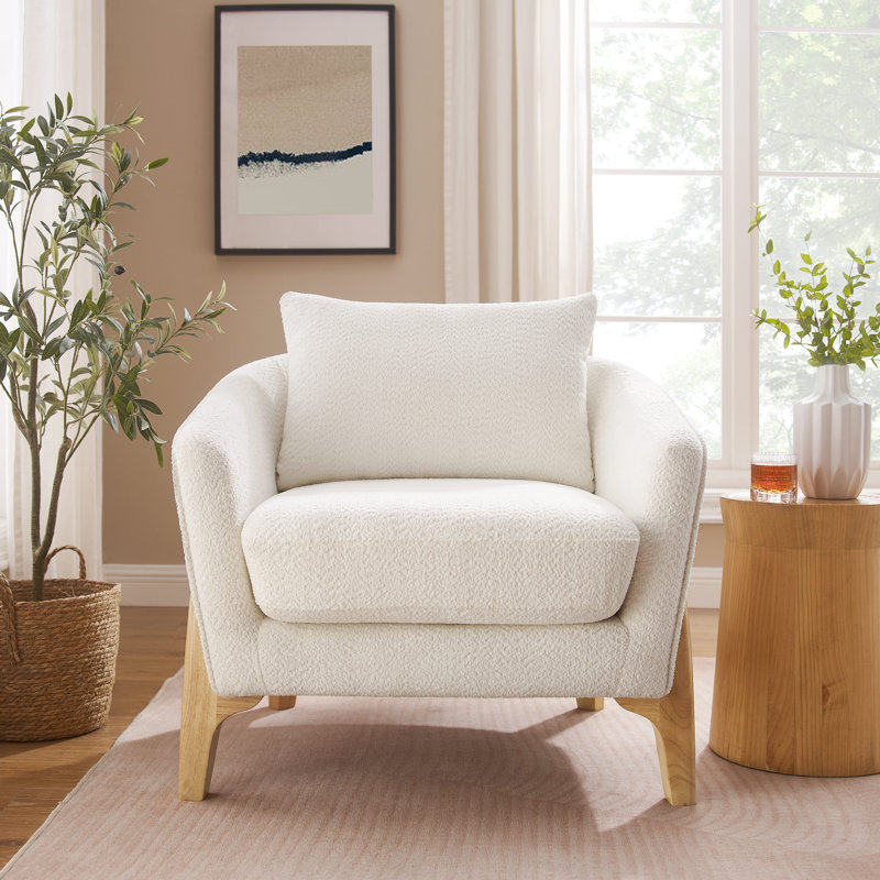 Kervin Upholstered Armchair, Natural, White Boucle