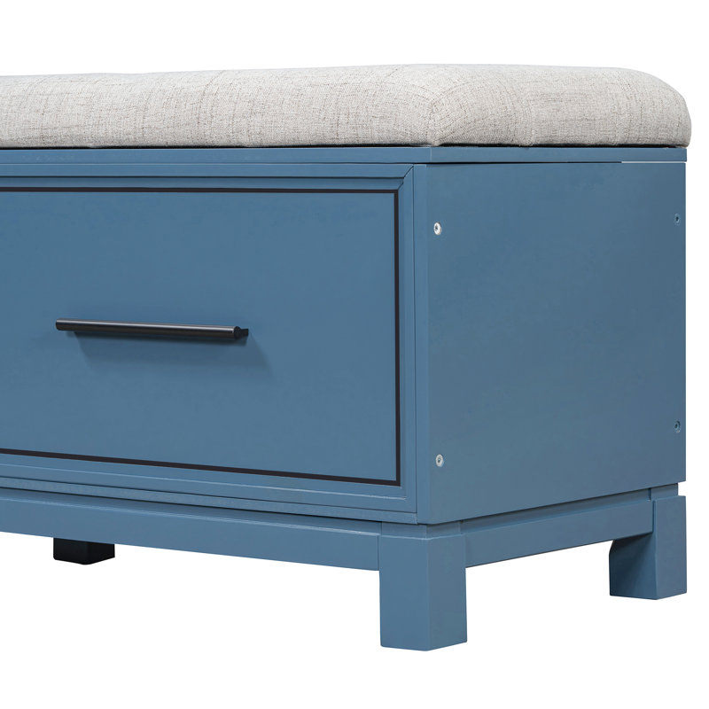Grand banc de rangement bleu marine avec coussin de siège amovible